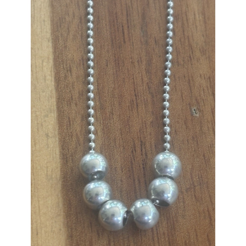 CLASSIC STERLING SILVER 24" BEADS NECKLACE-WEIGHT- 5.4 GRAMS